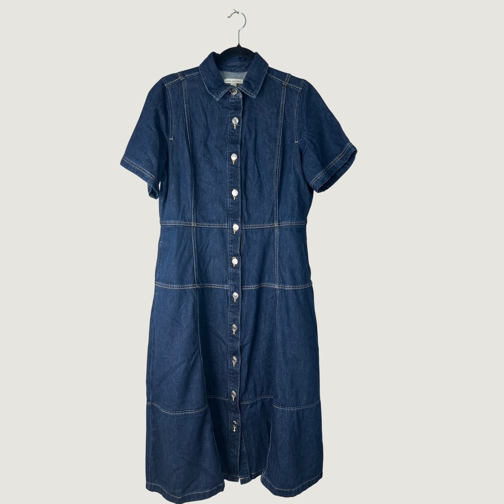 Free Assembly Denim Shirt Dress Womens L Blue Short Sleeve Midi Timeless